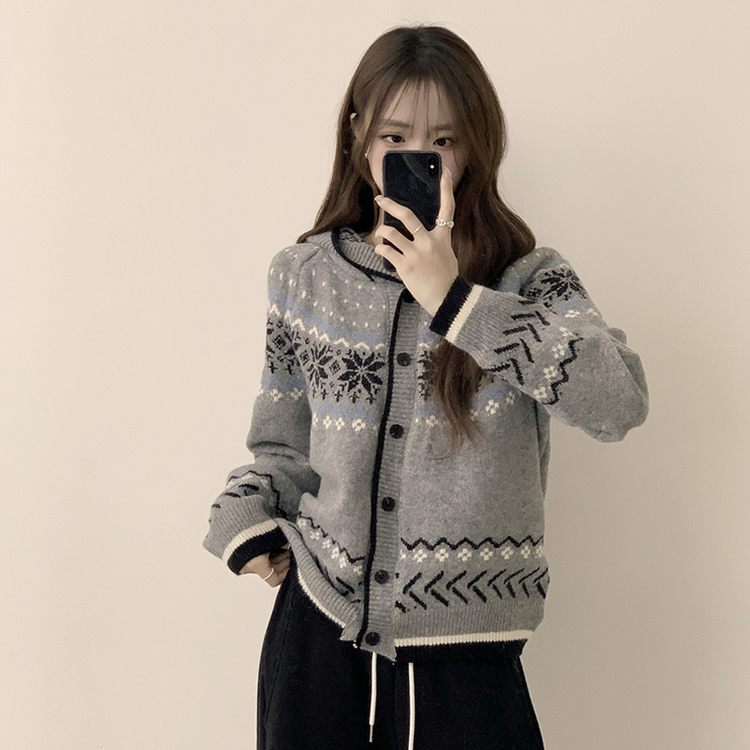 ノルディッフードニットカーディガン GREY