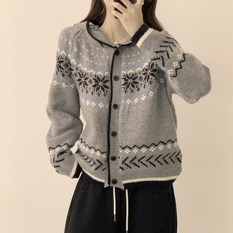 ノルディッフードニットカーディガン GREY