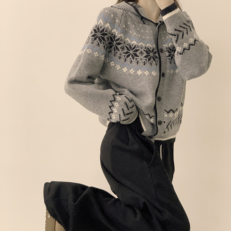 ノルディッフードニットカーディガン GREY