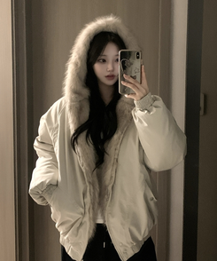 フロムファーフードボタンミリタリーダウン BEIGE