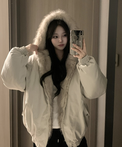 フロムファーフードボタンミリタリーダウン BEIGE