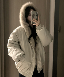 フロムファーフードボタンミリタリーダウン BEIGE