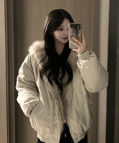 フロムファーフードボタンミリタリーダウン BEIGE