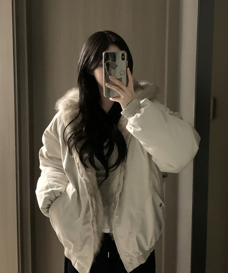 フロムファーフードボタンミリタリーダウン BEIGE