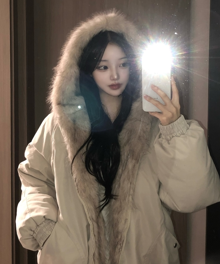 フロムファーフードボタンミリタリーダウン BEIGE