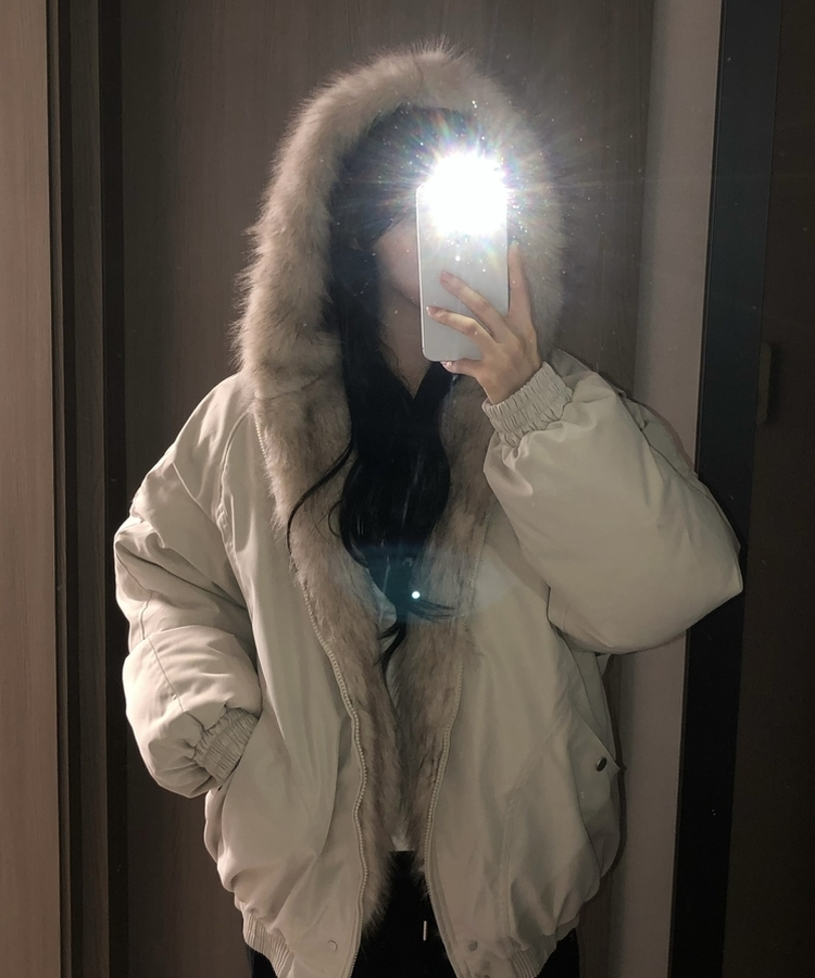 フロムファーフードボタンミリタリーダウン BEIGE