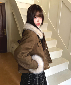 スエードキルティングバックルハイネックファージャケット BROWN