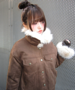 スエードキルティングバックルハイネックファージャケット KHAKI BROWN