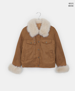 スエードキルティングバックルハイネックファージャケット