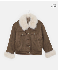 スエードキルティングバックルハイネックファージャケット