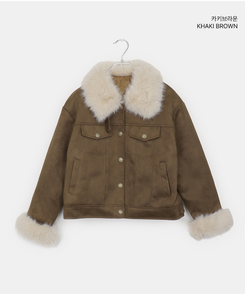 スエードキルティングバックルハイネックファージャケット