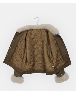 スエードキルティングバックルハイネックファージャケット