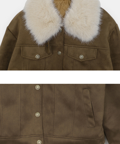 スエードキルティングバックルハイネックファージャケット