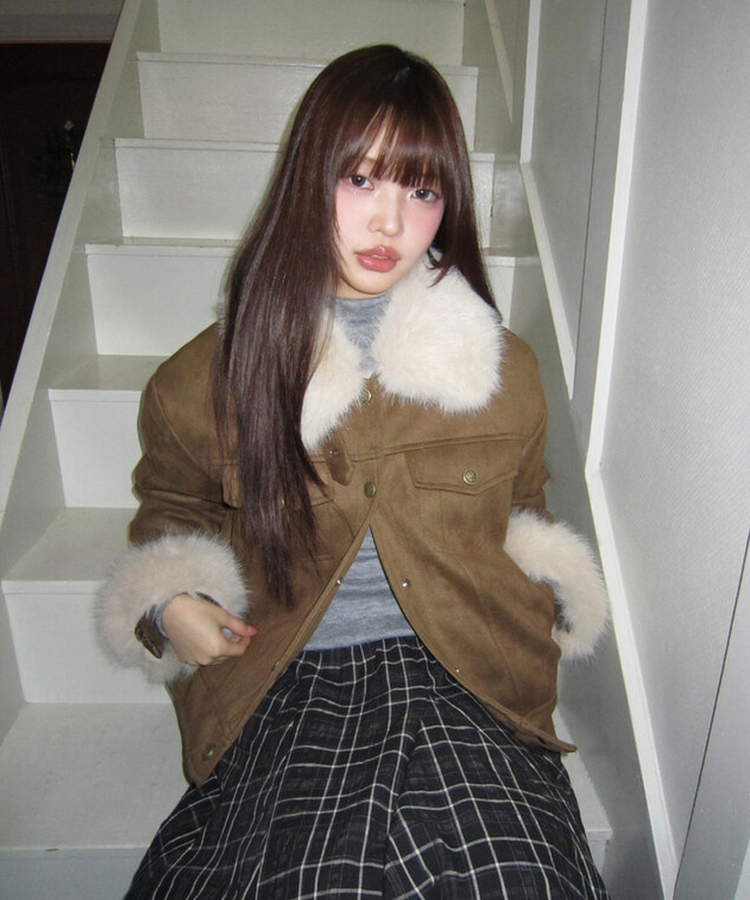 スエードキルティングバックルハイネックファージャケット BROWN