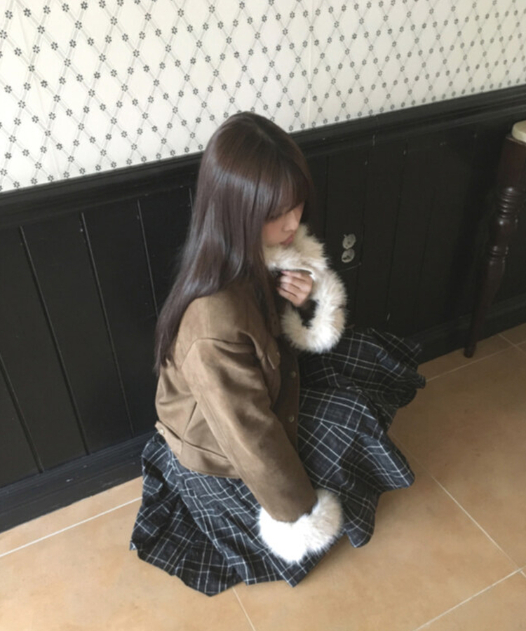 スエードキルティングバックルハイネックファージャケット BROWN