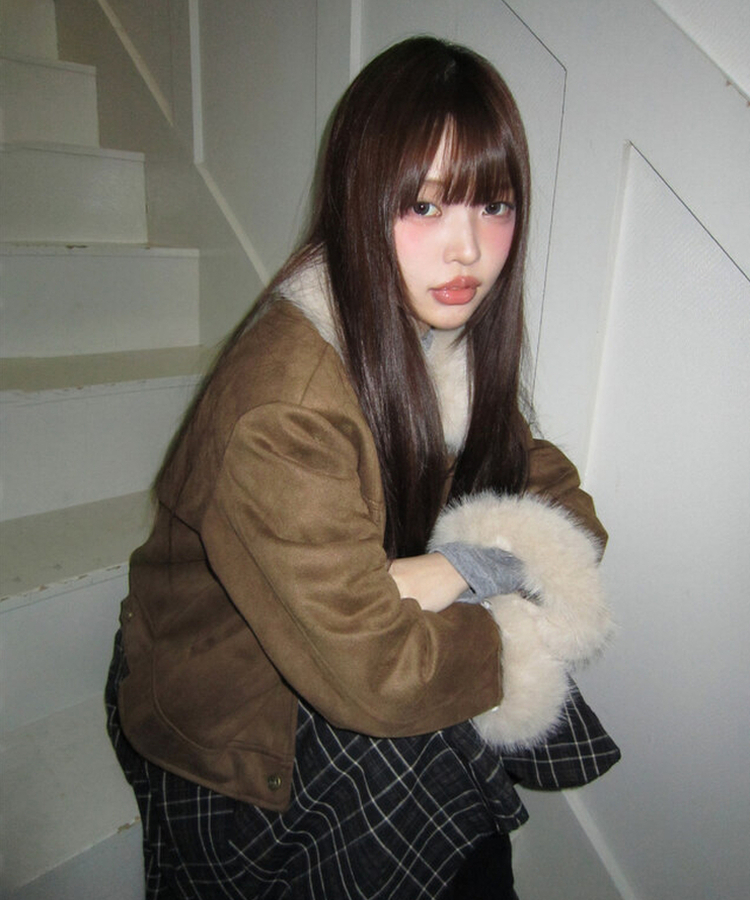 スエードキルティングバックルハイネックファージャケット BROWN