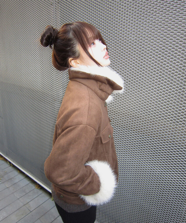 スエードキルティングバックルハイネックファージャケット KHAKI BROWN