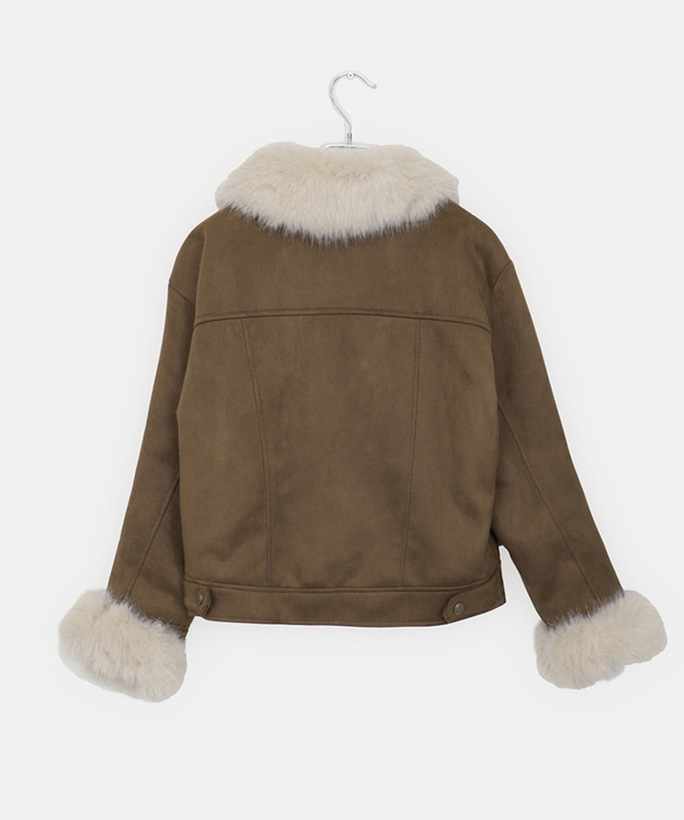 スエードキルティングバックルハイネックファージャケット