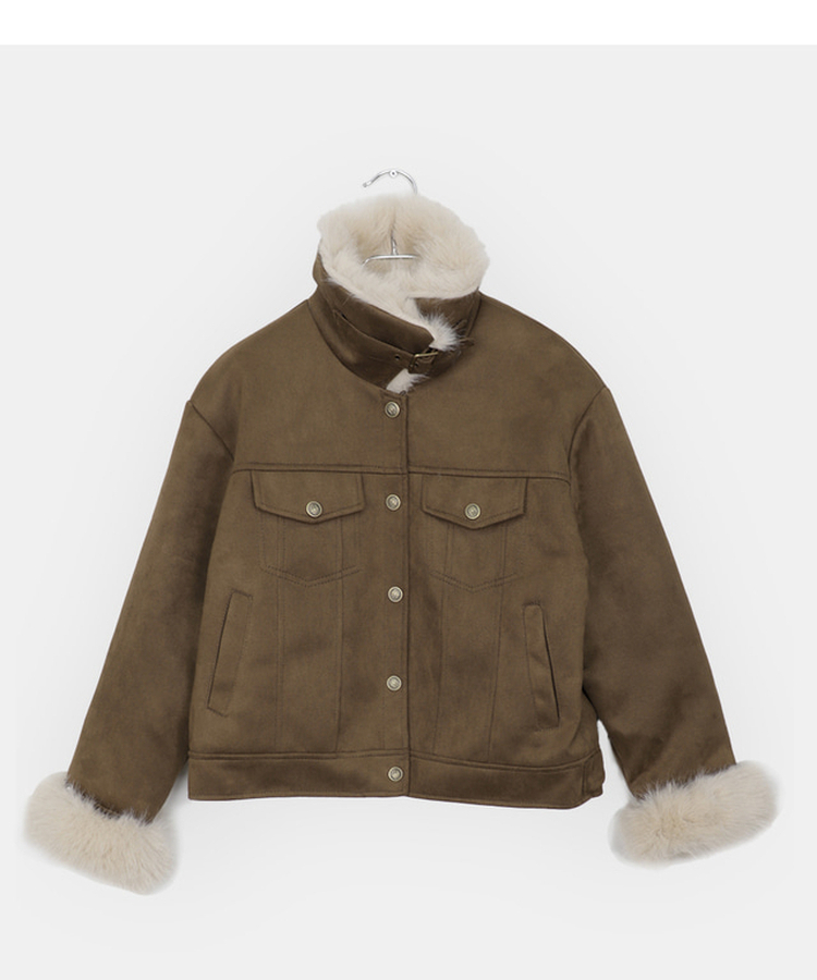 スエードキルティングバックルハイネックファージャケット