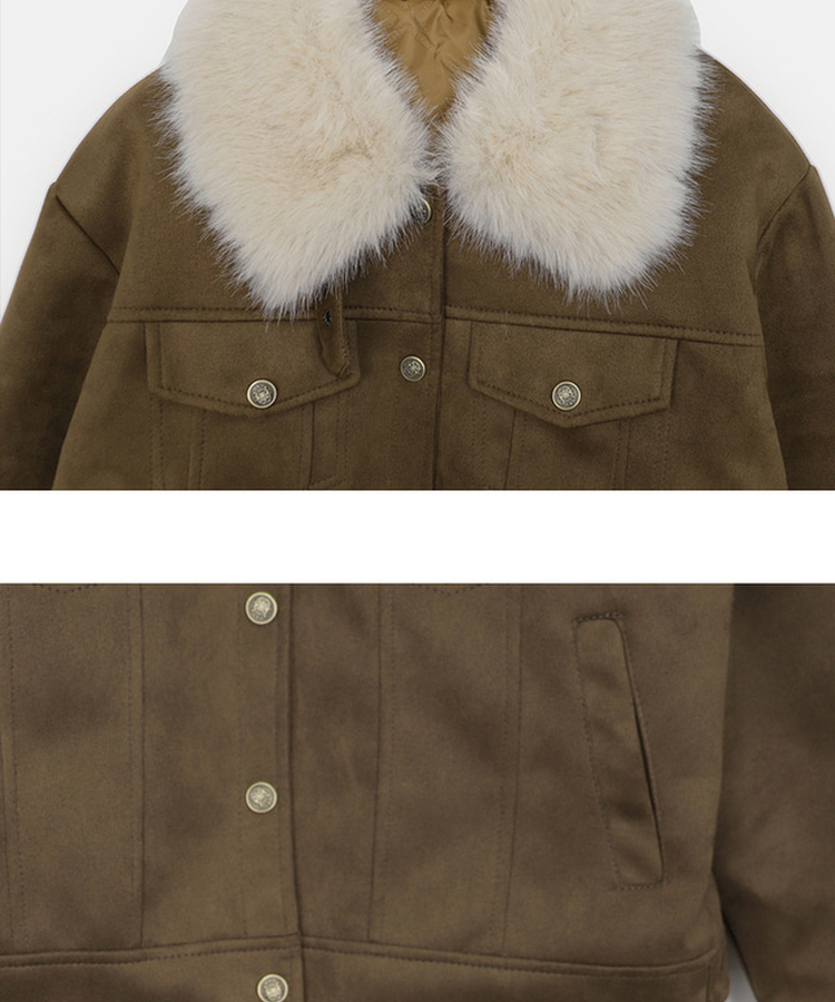 スエードキルティングバックルハイネックファージャケット