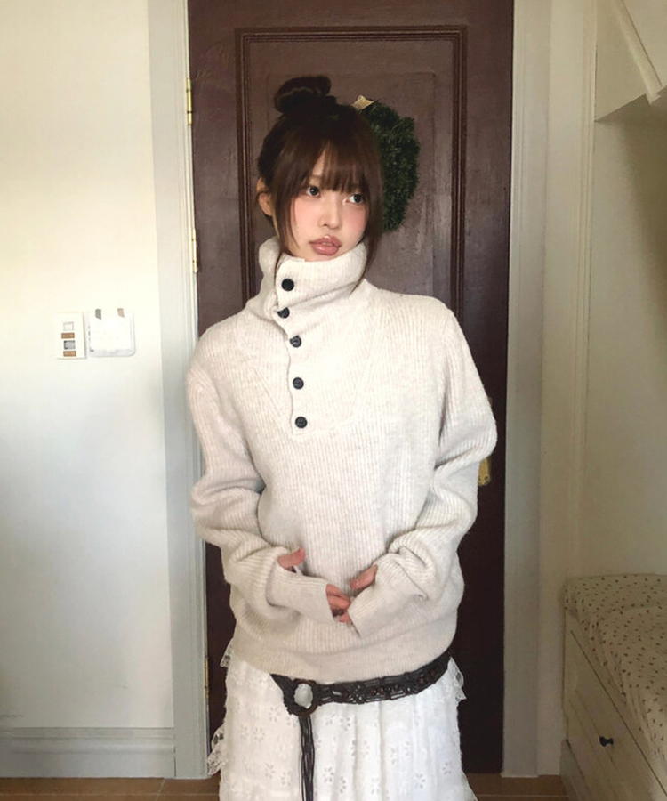 タートルネックボタンニット BEIGE