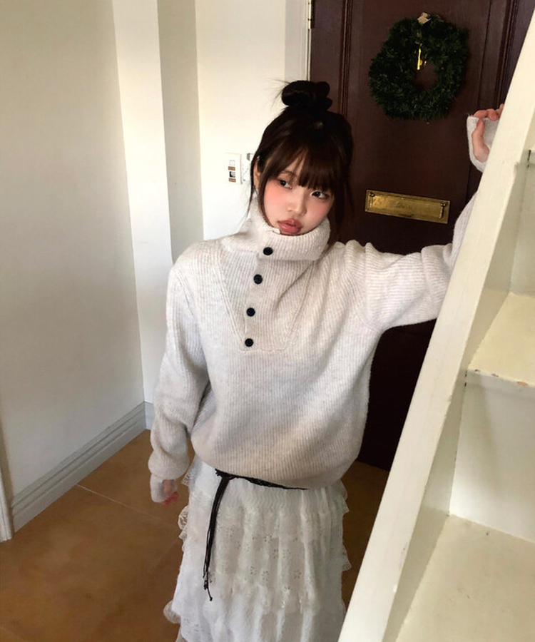 タートルネックボタンニット BEIGE