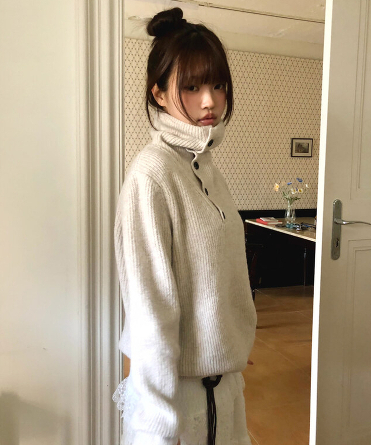 タートルネックボタンニット BEIGE