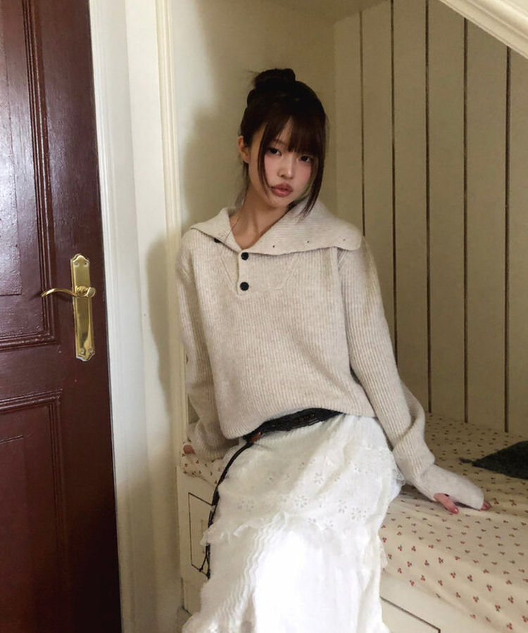タートルネックボタンニット BEIGE