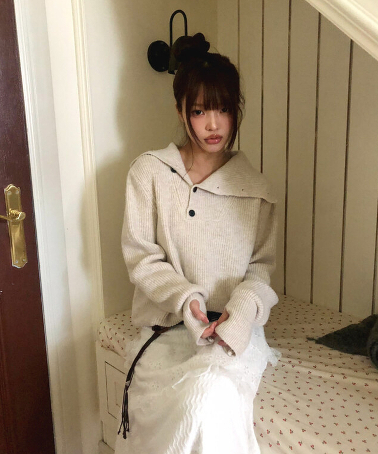 タートルネックボタンニット BEIGE