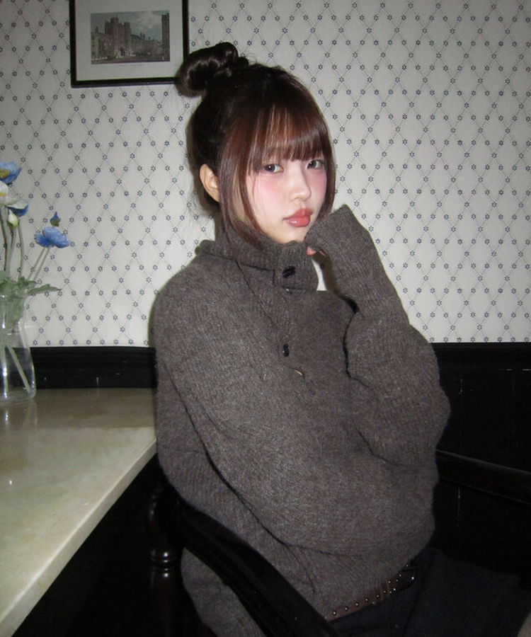 タートルネックボタンニット CHARCOAL