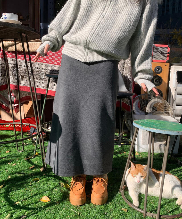 【起毛】ウォームフリーススカート CHARCOAL
