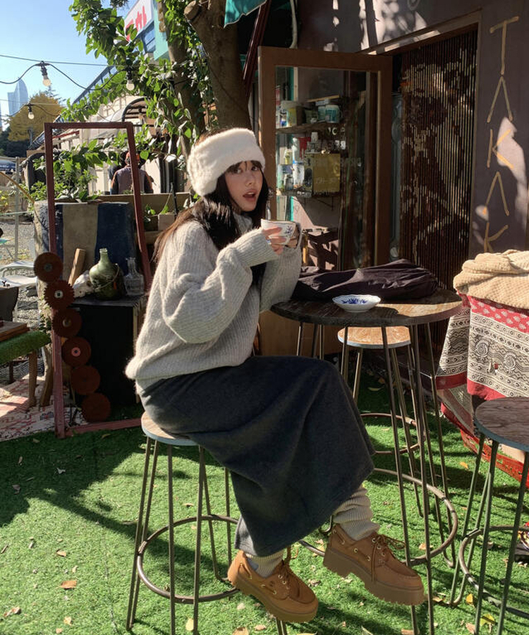 【起毛】ウォームフリーススカート CHARCOAL