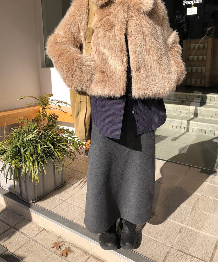 【起毛】ウォームフリーススカート CHARCOAL