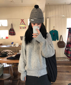 ニットジップアップ GRAY