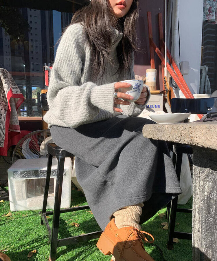 ニットジップアップ GRAY