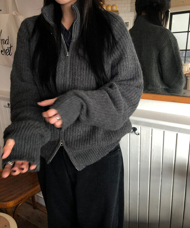 ニットジップアップ CHARCOAL