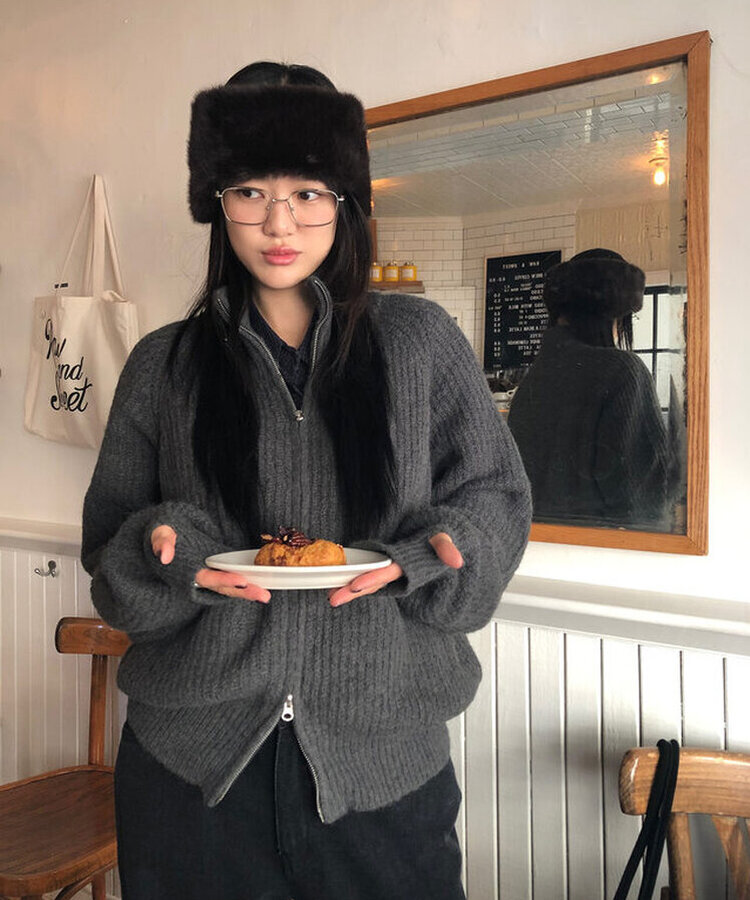 ニットジップアップ CHARCOAL