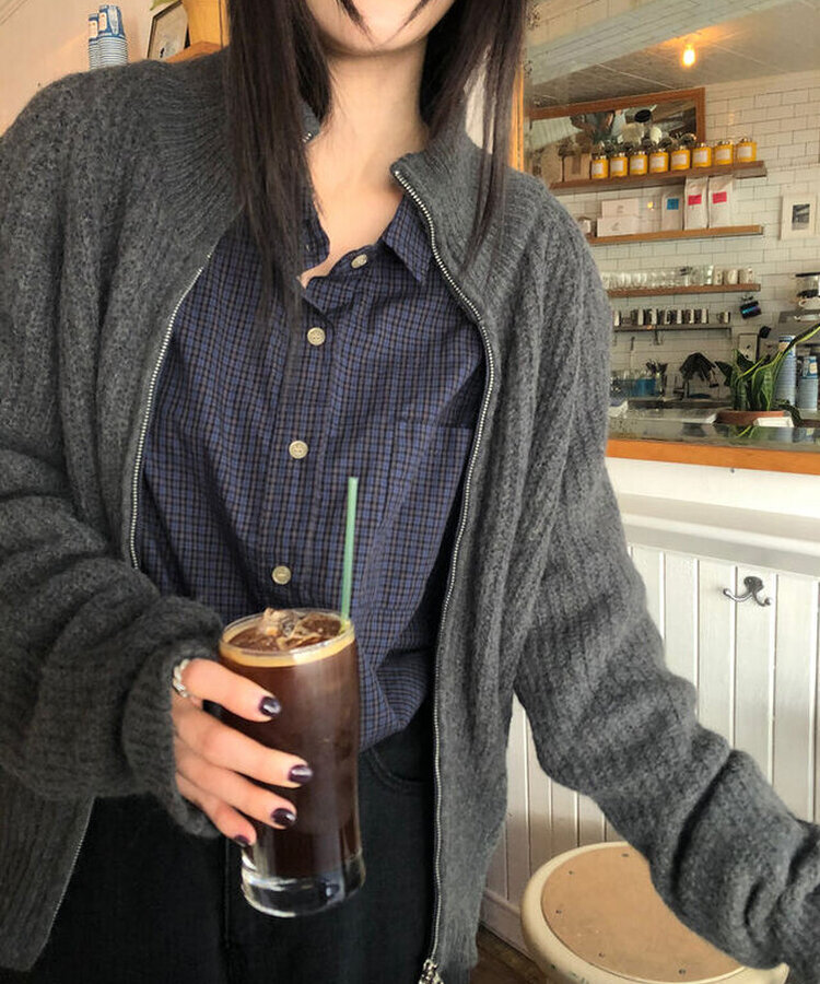 ニットジップアップ CHARCOAL