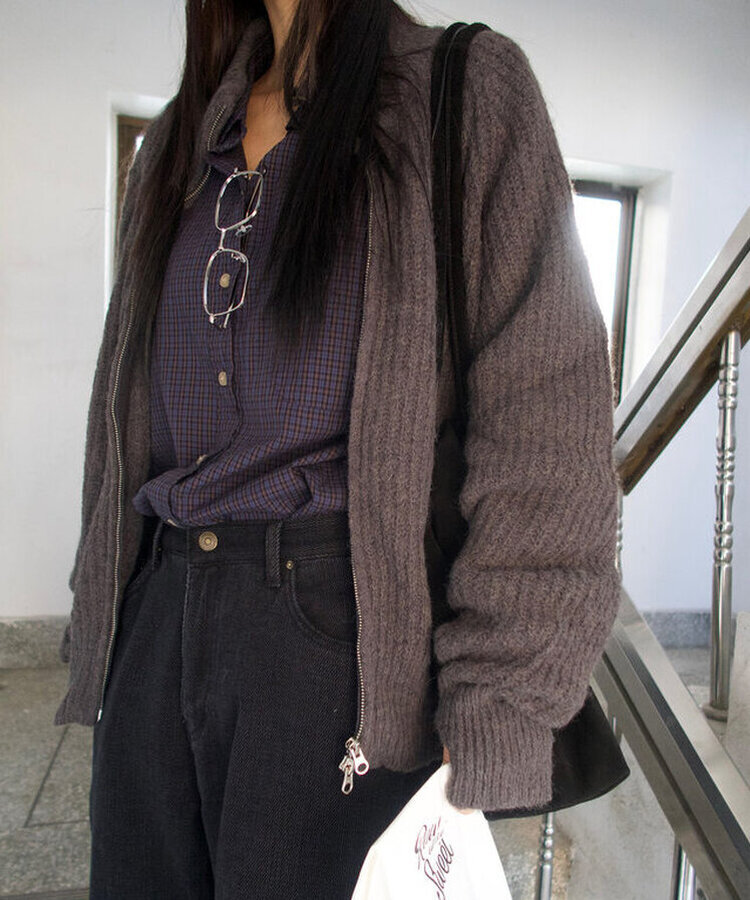 ニットジップアップ CHARCOAL