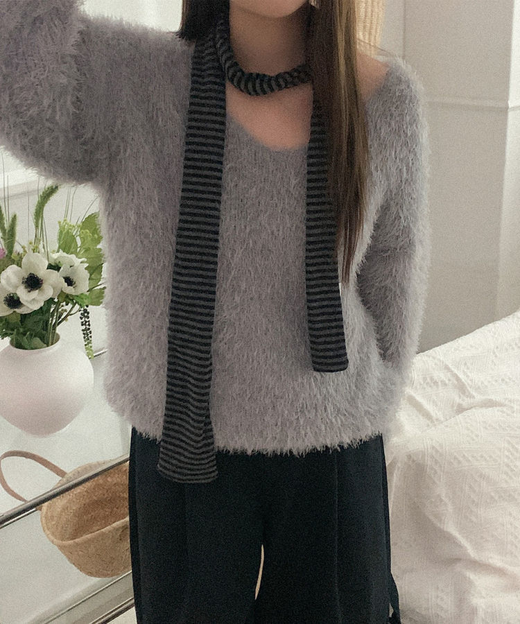 ボーダーマフラー   CHARCOAL