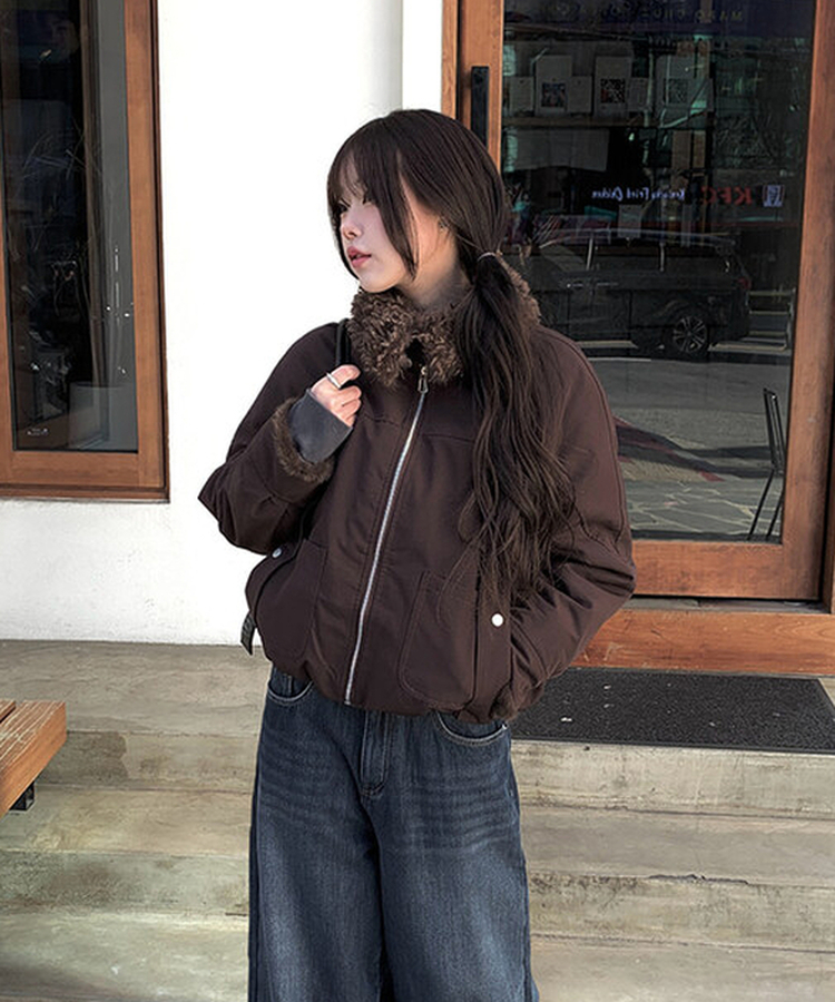 モコモコファーカラーポケットジャンパー｜ジャンパー｜韓国