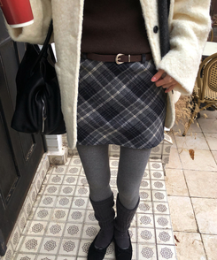 【ベルト付き】チェックミニスカート DEEP GRAY
