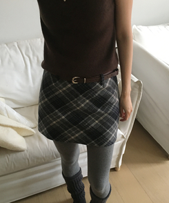 【ベルト付き】チェックミニスカート DEEP GRAY