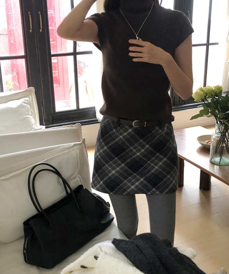 【ベルト付き】チェックミニスカート DEEP GRAY