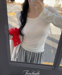 【起毛】ラウンドスリム長袖Tシャツ(22color) IVORY(BASIC)