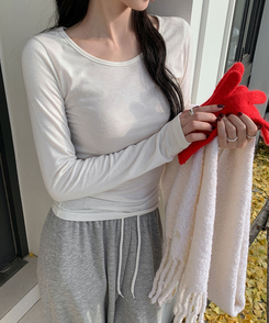 【起毛】ラウンドスリム長袖Tシャツ(22color) IVORY(BASIC)