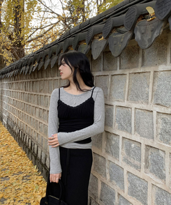 【起毛】ラウンドスリム長袖Tシャツ(22color) GRAY(BASIC)