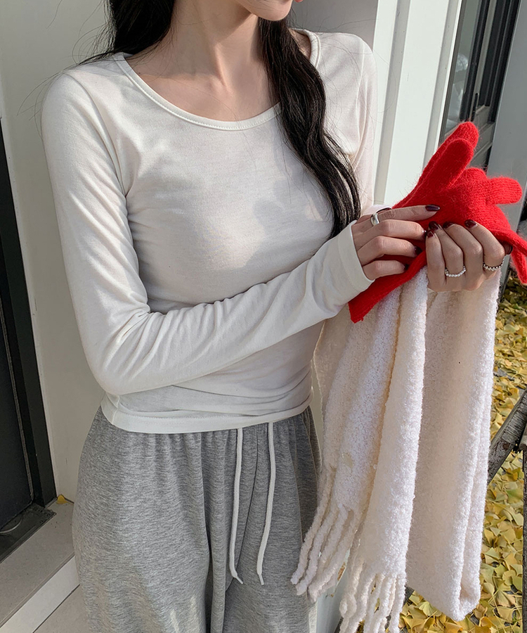 【起毛】ラウンドスリム長袖Tシャツ(22color) IVORY(BASIC)