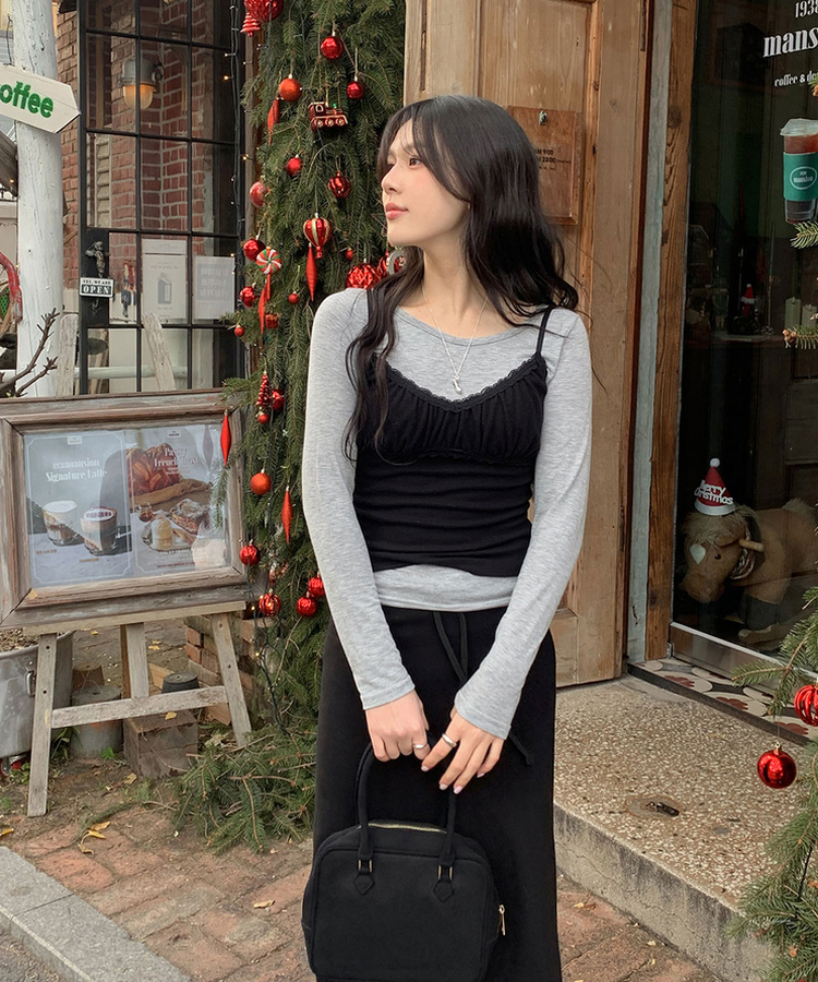 【起毛】ラウンドスリム長袖Tシャツ(22color) GRAY(BASIC)