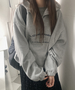 フリース刺繍ハーフジップアップフード GREY